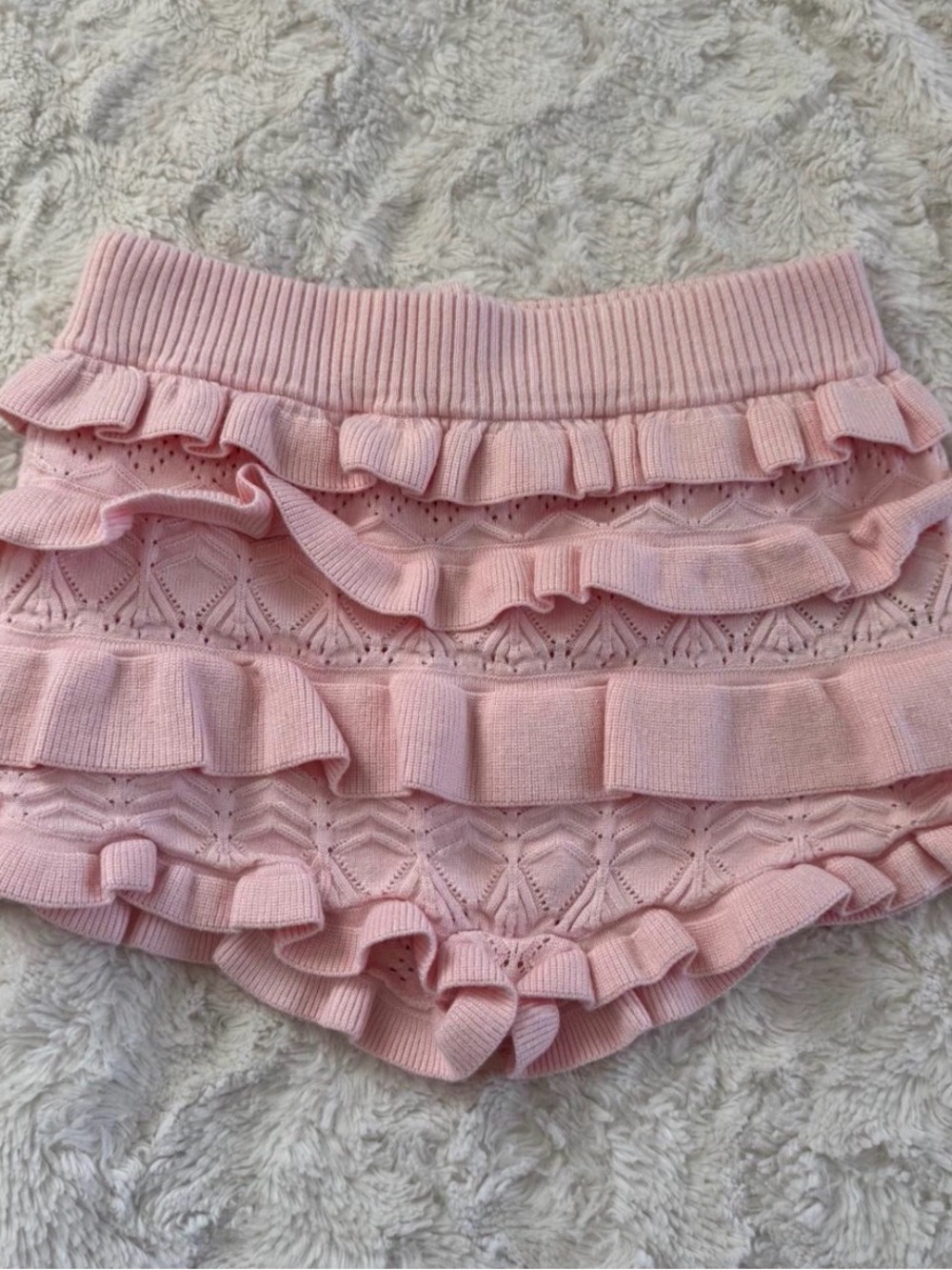 Edikted Pink Ruffle Knit Shorts Diaper Cover